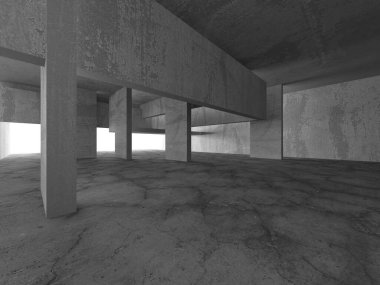 Dark Beton Duvar Mimarisi. Boş Oda. 3d Görüntüleme