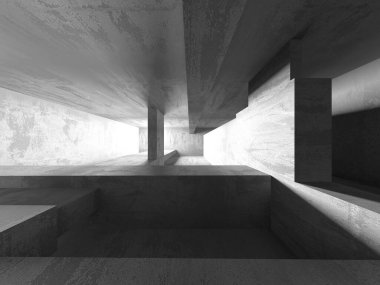 Dark Beton Duvar Mimarisi. Boş Oda. 3d Görüntüleme