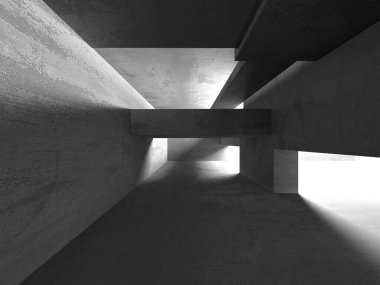 Dark Beton Duvar Mimarisi. Boş Oda. 3d Görüntüleme