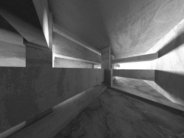 Dark Beton Duvar Mimarisi. Boş Oda. 3d Görüntüleme