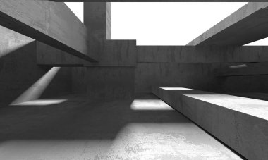 Dark Beton Duvar Mimarisi. Boş Oda. 3d Görüntüleme