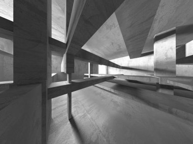 Dark Beton Duvar Mimarisi. Boş Oda. 3d Görüntüleme