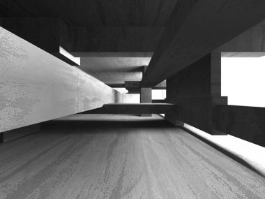 Dark Beton Duvar Mimarisi. Boş Oda. 3d Görüntüleme