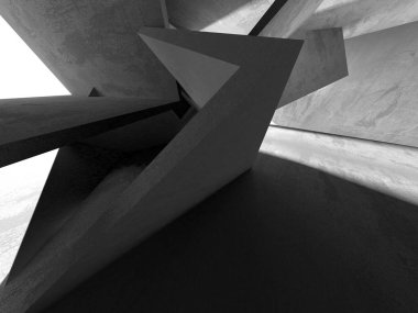 Dark Beton Duvar Mimarisi. Boş Oda. 3d Görüntüleme