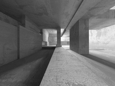 Dark Beton Duvar Mimarisi. Boş Oda. 3d Görüntüleme