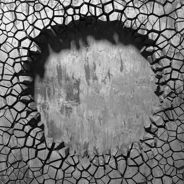 爆発でコンクリートの壁の弾丸の穴が破壊された 壁に穴が開いてる グランジの背景 3Dレンダリング図 — ストック写真