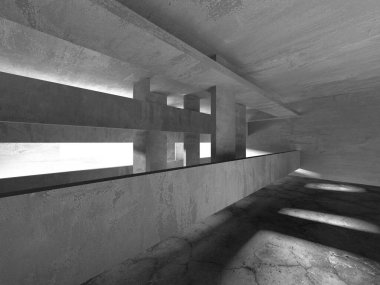 Soyut mimari iç plan. Boş beton oda. 3d hazırlayıcı