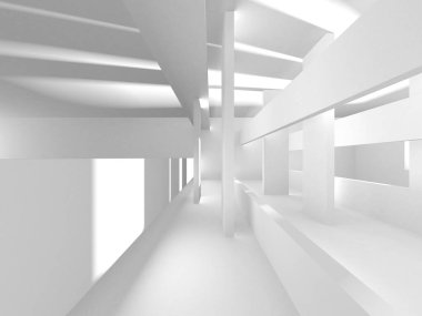 Aydınlatılmış koridor iç tasarımı. Boş Oda İç mimarisi. 3 Boyutlu Hazırlama