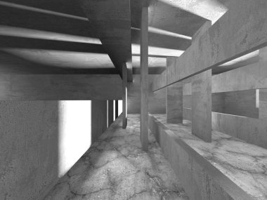 Soyut mimari iç plan. Boş beton oda. 3d hazırlayıcı