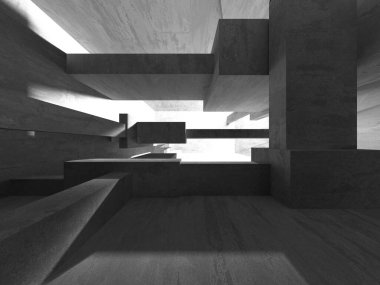 Dark Beton Duvar Mimarisi. Boş Oda. 3d Görüntüleme