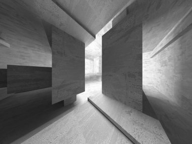 Dark Beton Duvar Mimarisi. Boş Oda. 3d Görüntüleme