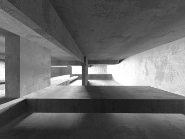 Dark Beton Duvar Mimarisi. Boş Oda. 3d Görüntüleme