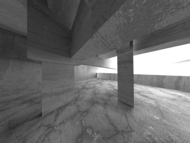 Dark Beton Duvar Mimarisi. Boş Oda. 3d Görüntüleme