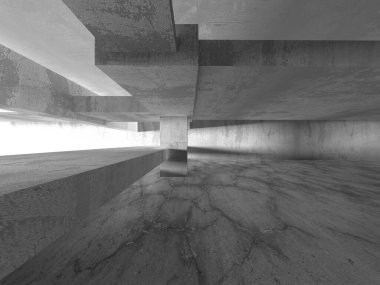 Dark Beton Duvar Mimarisi. Boş Oda. 3d Görüntüleme