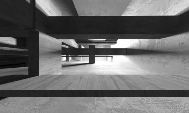 Dark Beton Duvar Mimarisi. Boş Oda. 3d Görüntüleme