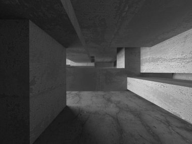 Dark Beton Duvar Mimarisi. Boş Oda. 3d Görüntüleme