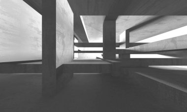 Dark Beton Duvar Mimarisi. Boş Oda. 3d Görüntüleme