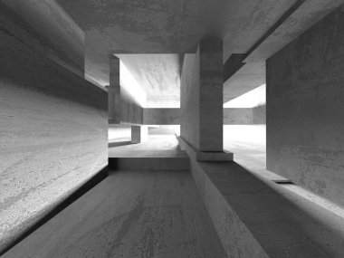 Dark Beton Duvar Mimarisi. Boş Oda. 3d Görüntüleme