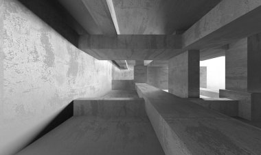 Dark Beton Duvar Mimarisi. Boş Oda. 3d Görüntüleme