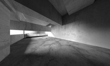 Dark Beton Duvar Mimarisi. Boş Oda. 3d Görüntüleme