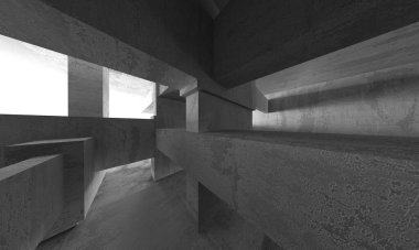 Dark Beton Duvar Mimarisi. Boş Oda. 3d Görüntüleme