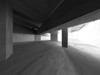 Dark Beton Duvar Mimarisi. Boş Oda. 3d Görüntüleme