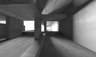 Dark Beton Duvar Mimarisi. Boş Oda. 3d Görüntüleme