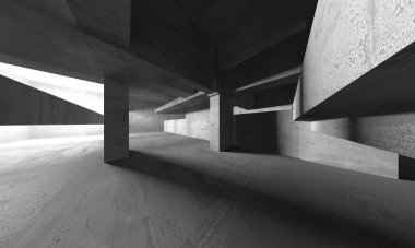 Dark Beton Duvar Mimarisi. Boş Oda. 3d Görüntüleme