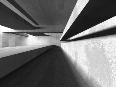 Dark Beton Duvar Mimarisi. Boş Oda. 3d Görüntüleme