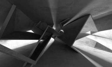 Dark Beton Duvar Mimarisi. Boş Oda. 3d Görüntüleme