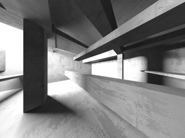 Dark Beton Duvar Mimarisi. Boş Oda. 3d Görüntüleme