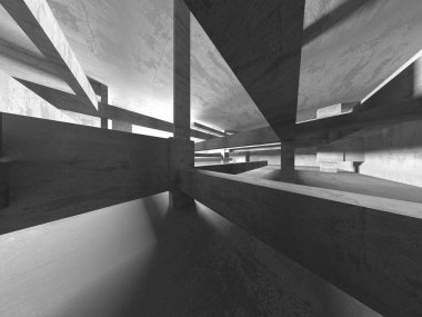 Dark Beton Duvar Mimarisi. Boş Oda. 3d Görüntüleme