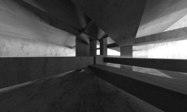 Dark Beton Duvar Mimarisi. Boş Oda. 3d Görüntüleme