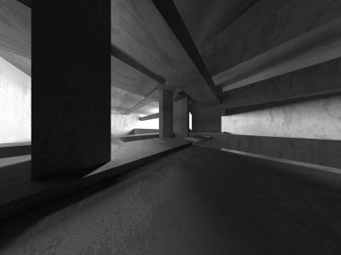 Dark Beton Duvar Mimarisi. Boş Oda. 3d Görüntüleme