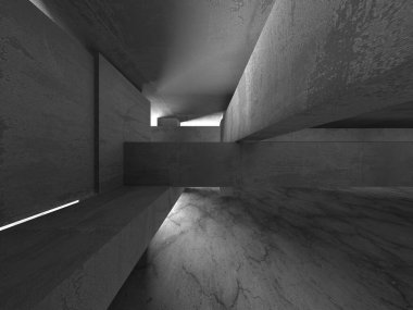 Dark Beton Duvar Mimarisi. Boş Oda. 3d Görüntüleme