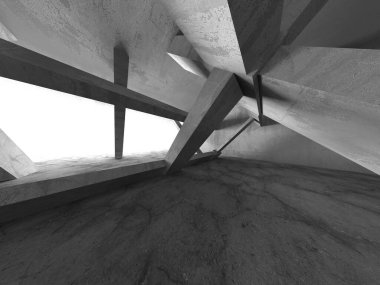 Dark Beton Duvar Mimarisi. Boş Oda. 3d Görüntüleme