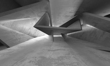 Dark Beton Duvar Mimarisi. Boş Oda. 3d Görüntüleme