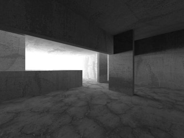 Dark Beton Duvar Mimarisi. Boş Oda. 3d Görüntüleme