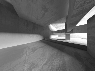 Dark Beton Duvar Mimarisi. Boş Oda. 3d Görüntüleme