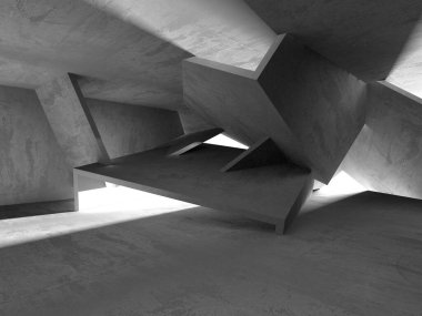 Dark Beton Duvar Mimarisi. Boş Oda. 3d Görüntüleme