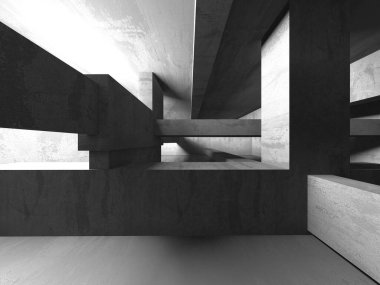 Dark Beton Duvar Mimarisi. Boş Oda. 3d Görüntüleme