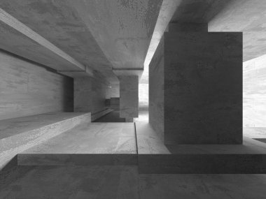 Soyut mimari iç plan. Boş beton oda. 3d hazırlayıcı