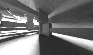 Dark Beton Duvar Mimarisi. Boş Oda. 3d Görüntüleme