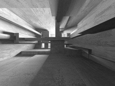 Dark Beton Duvar Mimarisi. Boş Oda. 3d Görüntüleme