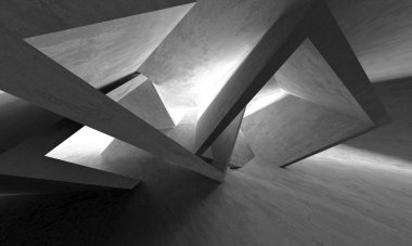 Dark Beton Duvar Mimarisi. Boş Oda. 3d Görüntüleme