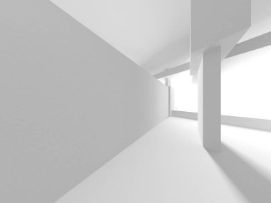 Aydınlatılmış koridor iç tasarımı. Boş Oda İç mimarisi. 3 Boyutlu Hazırlama