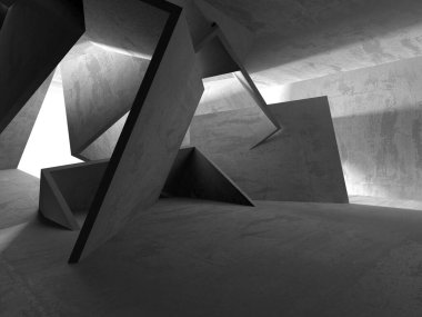 Dark Beton Duvar Mimarisi. Boş Oda. 3d Görüntüleme