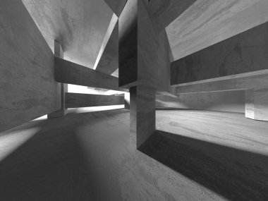 Dark Beton Duvar Mimarisi. Boş Oda. 3d Görüntüleme