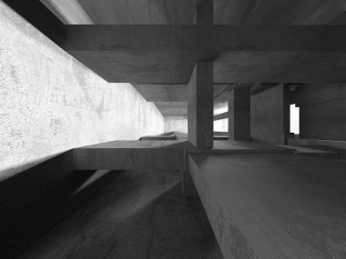 Dark Beton Duvar Mimarisi. Boş Oda. 3d Görüntüleme