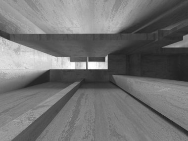 Dark Beton Duvar Mimarisi. Boş Oda. 3d Görüntüleme